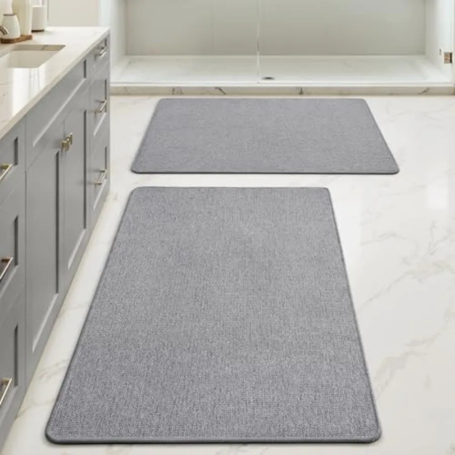 

Set of 2 Ultra Thin Bathroom Rugs, Rubber Bath Mats for Bathroom Non Slip, Quick Dry Absorbent Bath Rug Machine Washable, Fit U