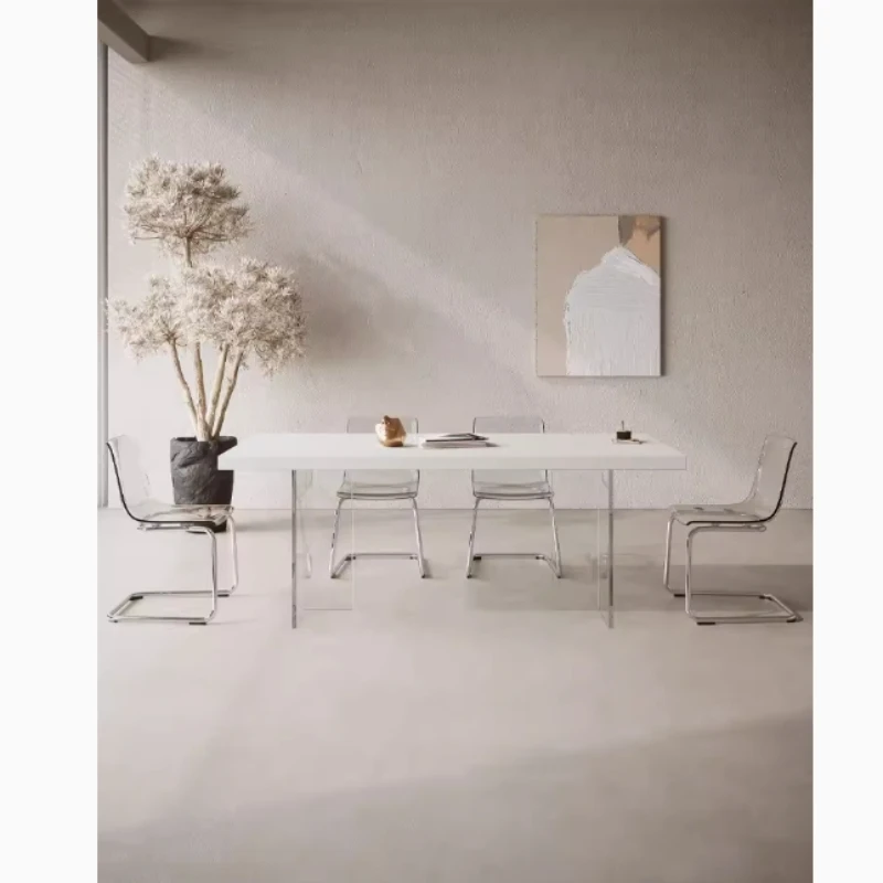 

Acrylic suspension dining table hanging under the family small diningcream wind white island platform rock slab