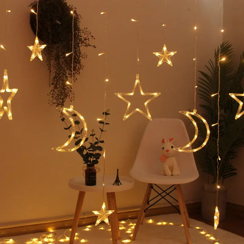 

3.5M LED Curtain String Light Star Moon Lamp Gerland With Flashing For Home Room Christmas Decoration Holiday Party AC220V Fairy