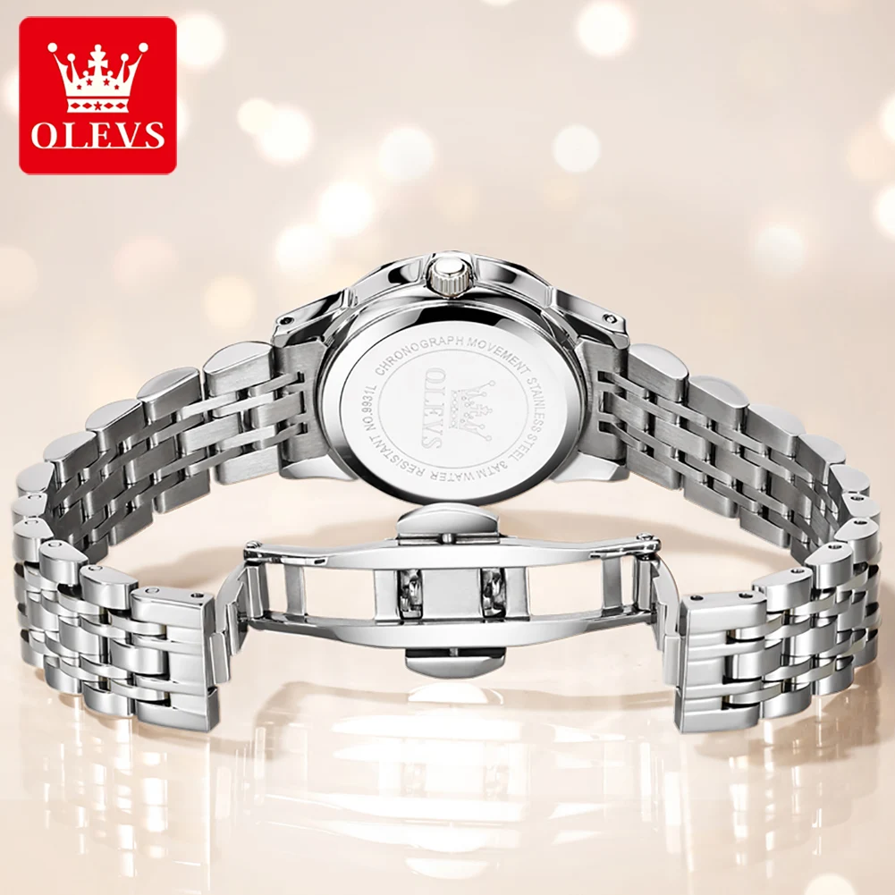 OLEVS Original Watch for Women Stainless Steel Waterproof Date Quartz Watches Diamond Dial Elegant Ladies Wristwatch Reloj Mujer