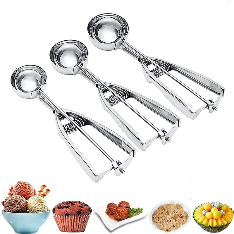 50pcs Premium Stainless Steel Ice Cream Baller Ice Cream Scoop Scoops Fruit Melon Spoon Digging Cookie Dough Scooper