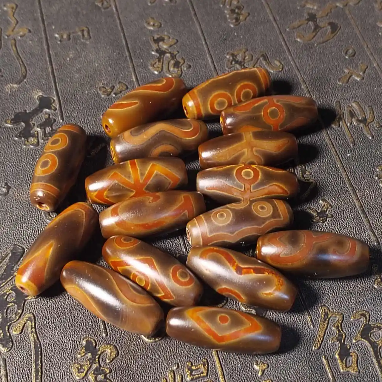 Tibet Totem Natural Agate Dzi Orange Delicate Tiger Teeth Noble Lotus Celestial Bead Necklace Pendant DIY Accessories 16/pack