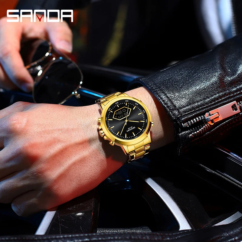 SANDA 3301 العسكرية الرجال الرياضة الجيش الساعات التناظرية الرقمية الكوارتز مقاوم للماء 50 متر الرجال صدمة ساعة اليد للرجل Relogio Masculino