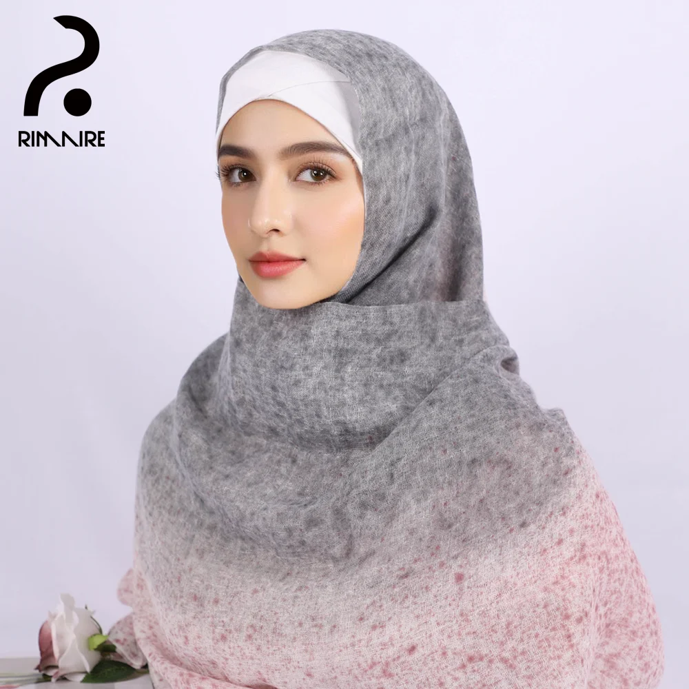 RIMAIRE Gradient Color Spot Pattern Fashionable Muslim Hijab 2024 New Women Scarf with Whiskers 210*95cm Big Size Scarf Hijabs