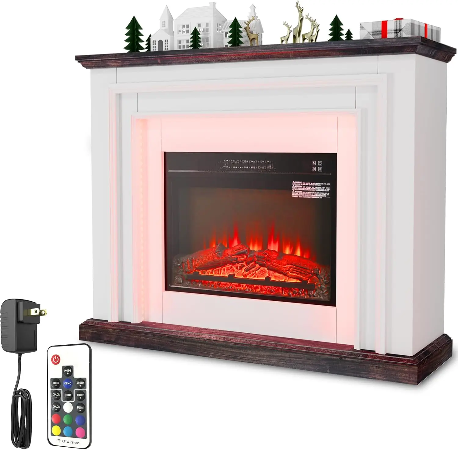 44 Inches LED Lights Electric Fireplace with Mantel, Tall Fire Place Heater Freestanding,