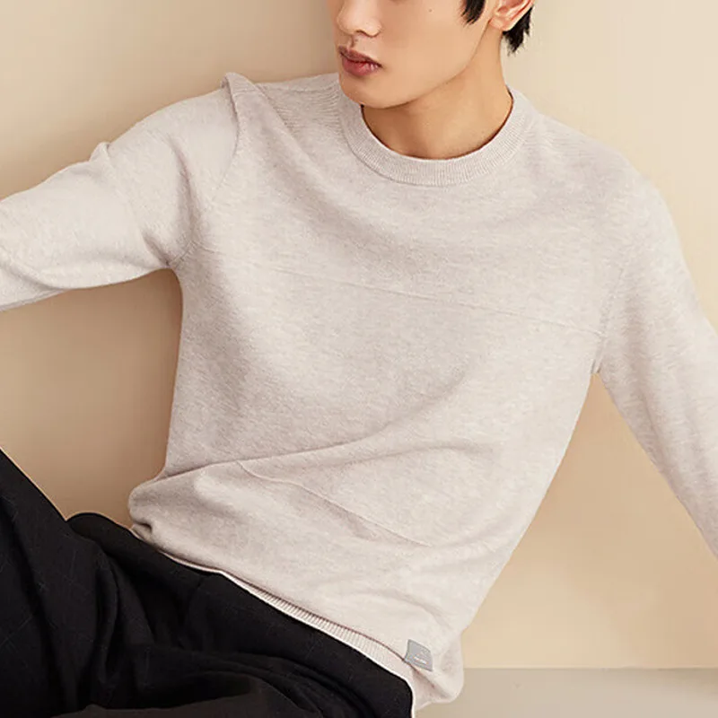 

Faionable Long Sve вязаный свитер для мужчин, брендовая вырезная этикетка, круглая буква с маленьким логотипом, повседневная одежда Thiened, осень-зима