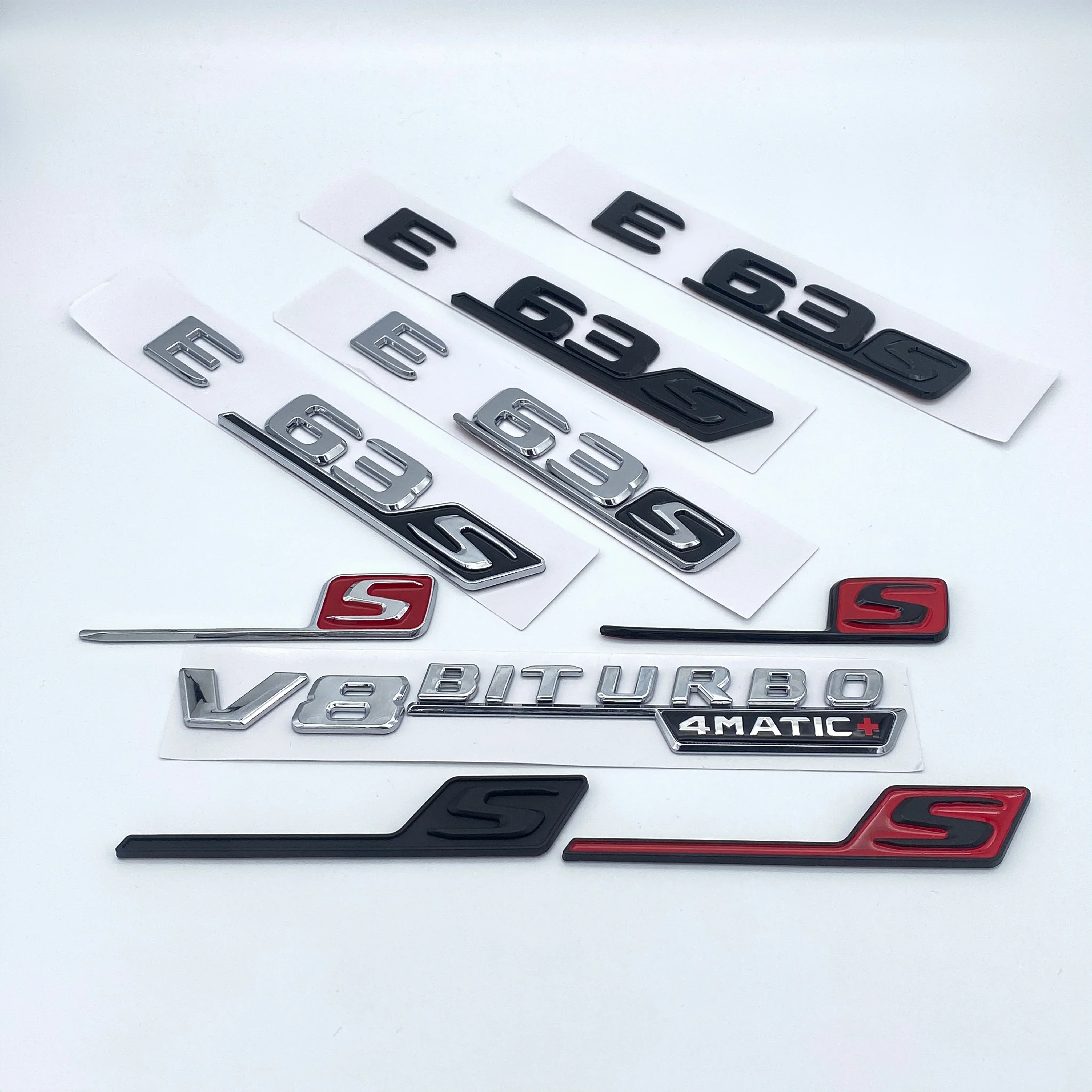 3D Flat Font ABS E63 E63S V8 Biturbo 4Matic AMG Emblem Badge Sticker for Mercedes Benz W213 Car Trunk Logo Sticker