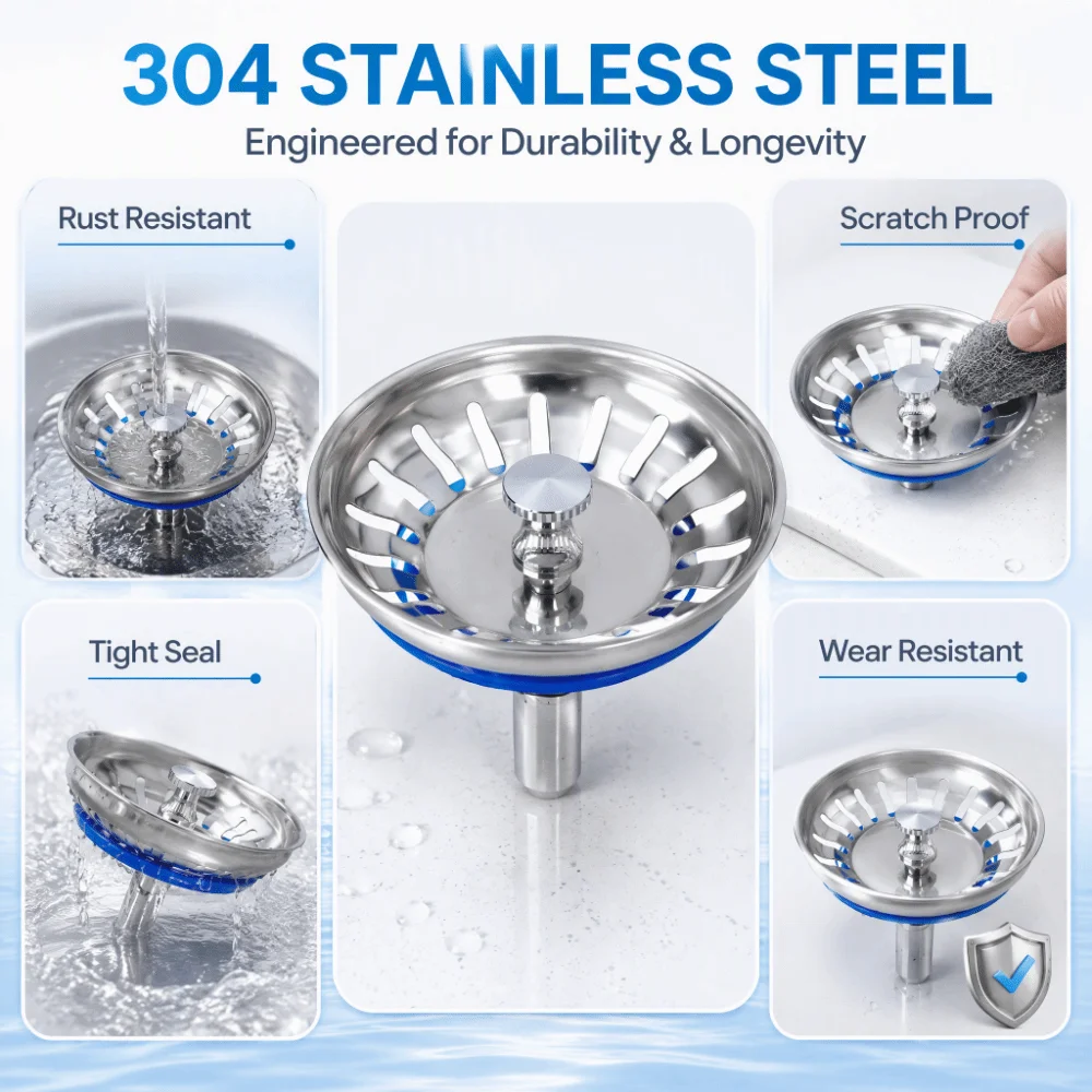 2 Pack 304 Stainless Steel Kitchen Sink Strainer Multiple Holes Anti Clog Drain Plug Basket Smooth Flow 80mm / 3.15in Diameter