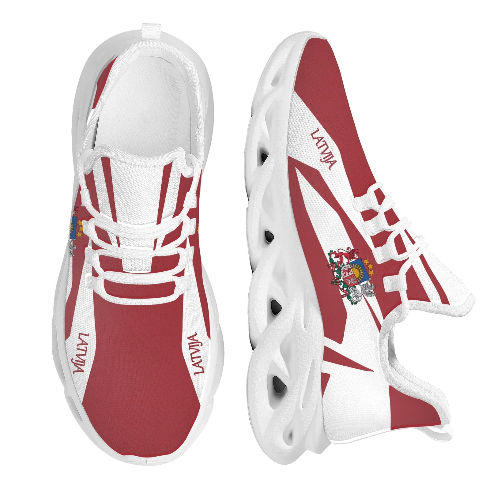 Custom Red And White Latvia Country Flag Design Thick-soled Blade Shoes Lightweight Outdoor Shockproof Sports Shoes Zapatos