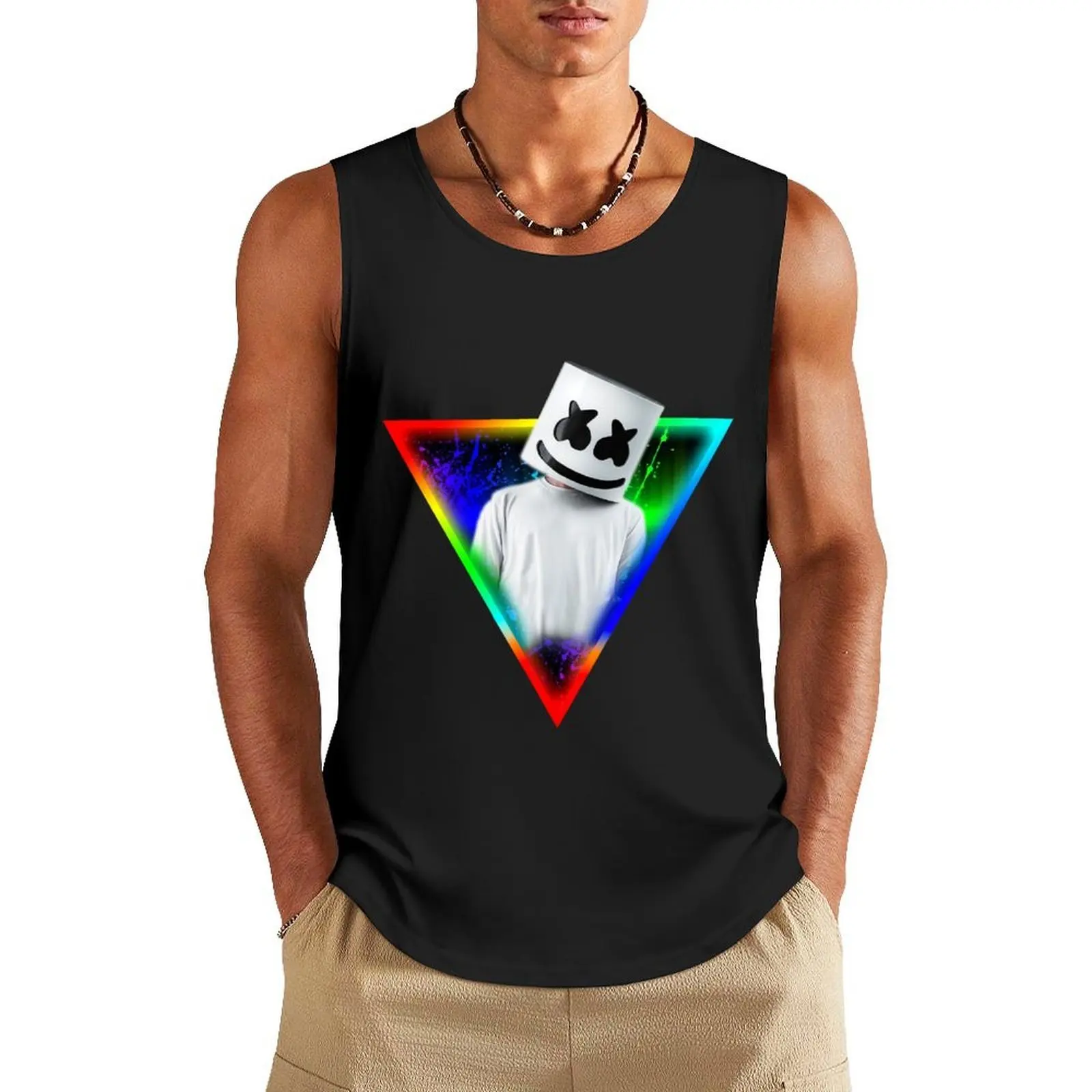 

DJ Marshmello Rainbow Rave Tank Top gym Men's t-shirts Men's gym clothing Men's gym t-shirts clothes luxury style