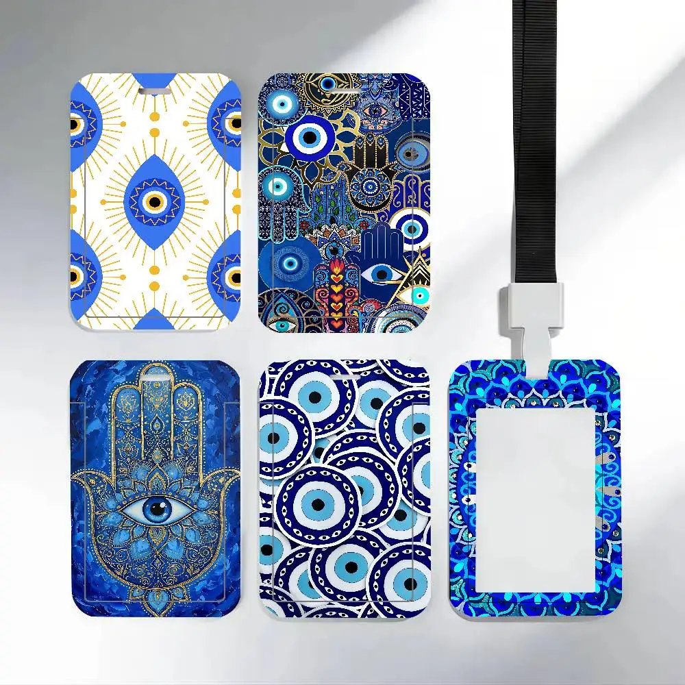 

Trendy Boho Evil Eye Anime ID Card Holder PVC Badge Holder With Lanyard Slot Student Bus Card Cover Office Work Card Case