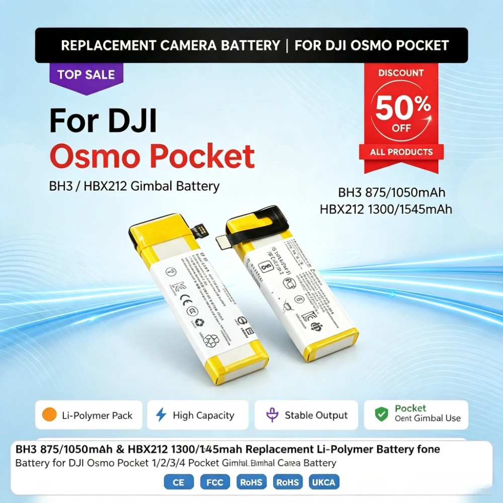 BH3 875/1050mAh & HBX212 1300/1545mAh Replacement Li-Polymer Battery for DJI Osmo Pocket 1/2/3/4 Pocket Gimbal Camera Battery