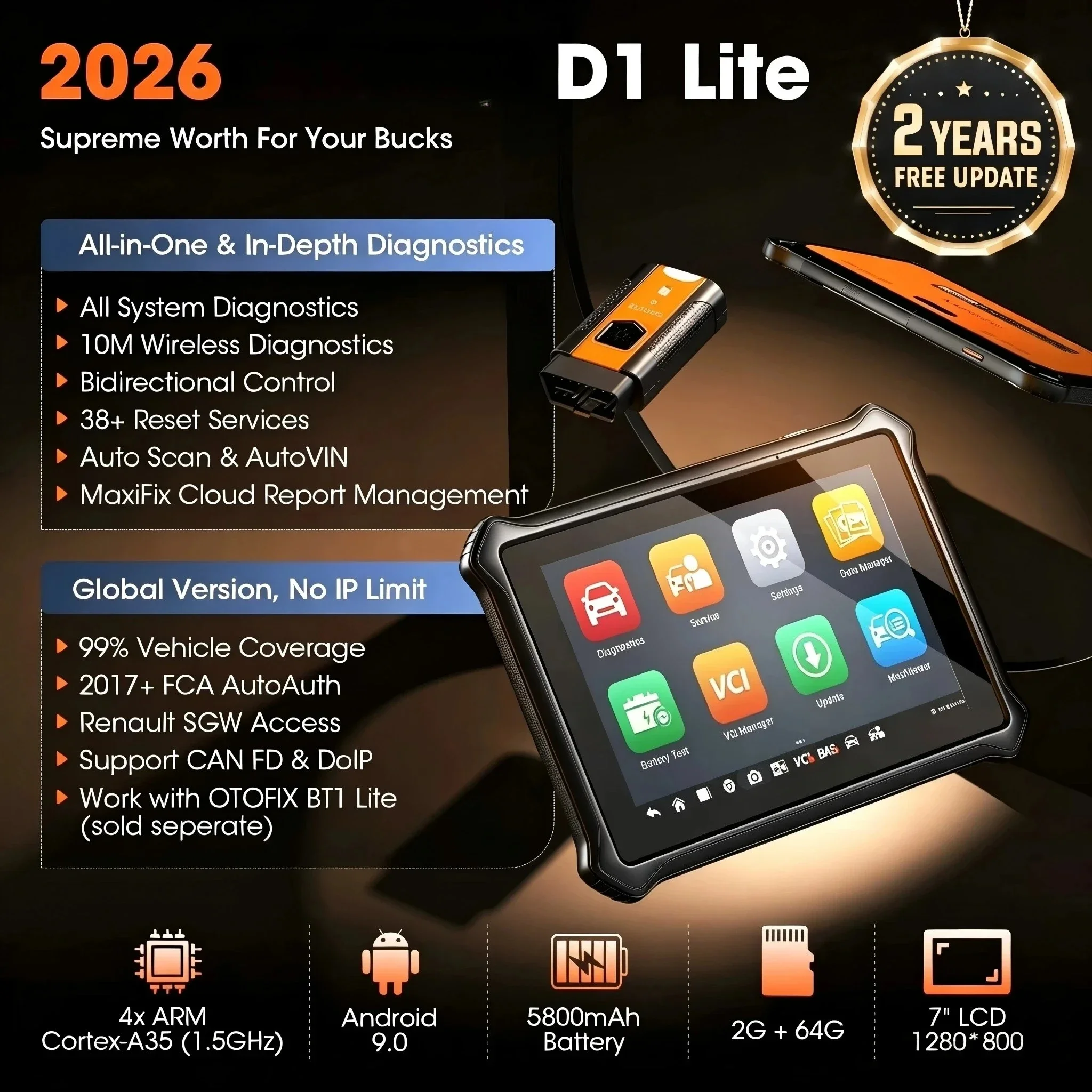 D1 Lite OBD2 Scanner All System Car Diagnostic Tool Automotive Scan Bluetooth Compatible for All Cars