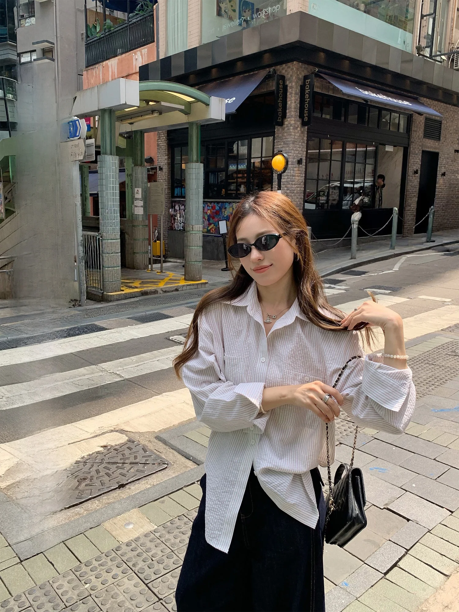 

Hhyii Intelligent Group Women's White Striped Long Sleeve Shirt 2026 New Style Slimming Versatile Sun Protection Top Casual L...