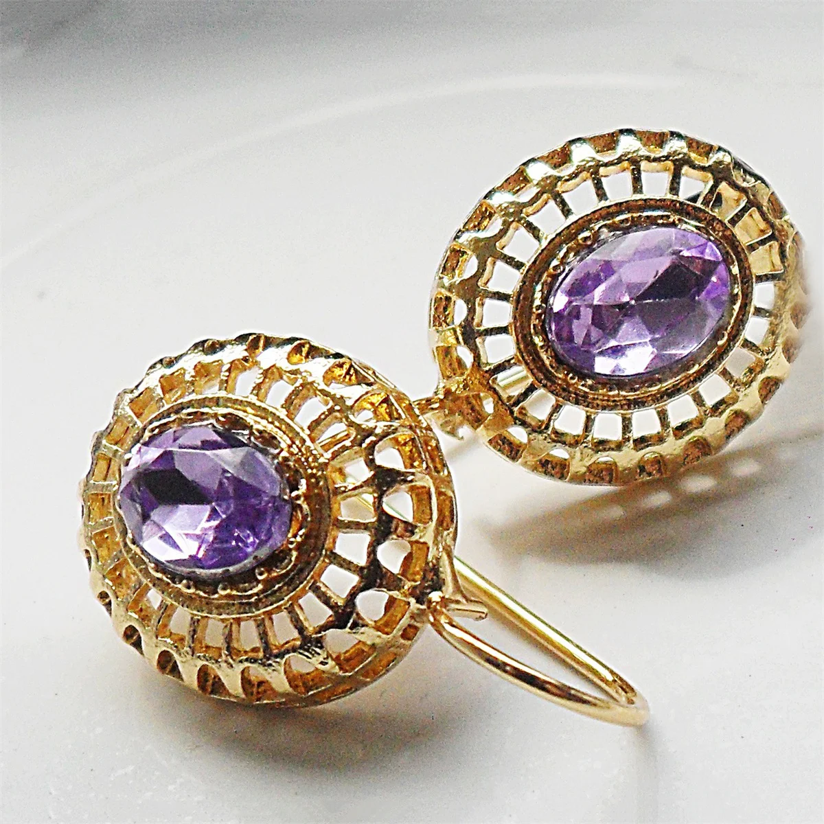 Fashion Hollow Purple Crystal Zircon Ear Earrings For Women CZ Stone Inlay Dangle Drop Earrings Female Wedding Band Jewelry Gift