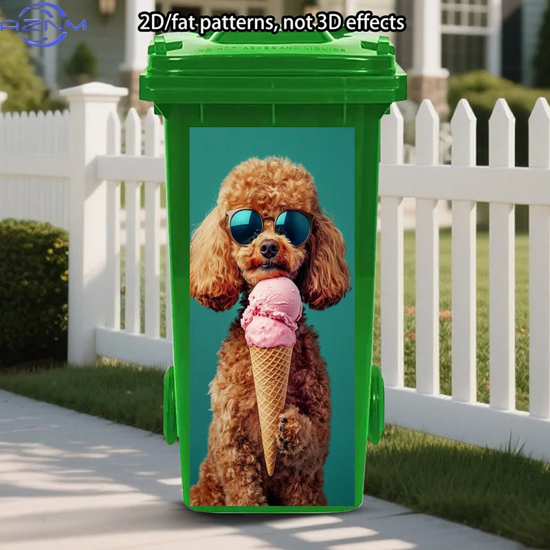 2D Flat 1pc Funny Poodle Trash Can Sticker Decoration, Summer Fun Stickers, Sunglasses Self-Adhesive Art Stickers, Ice Cream S