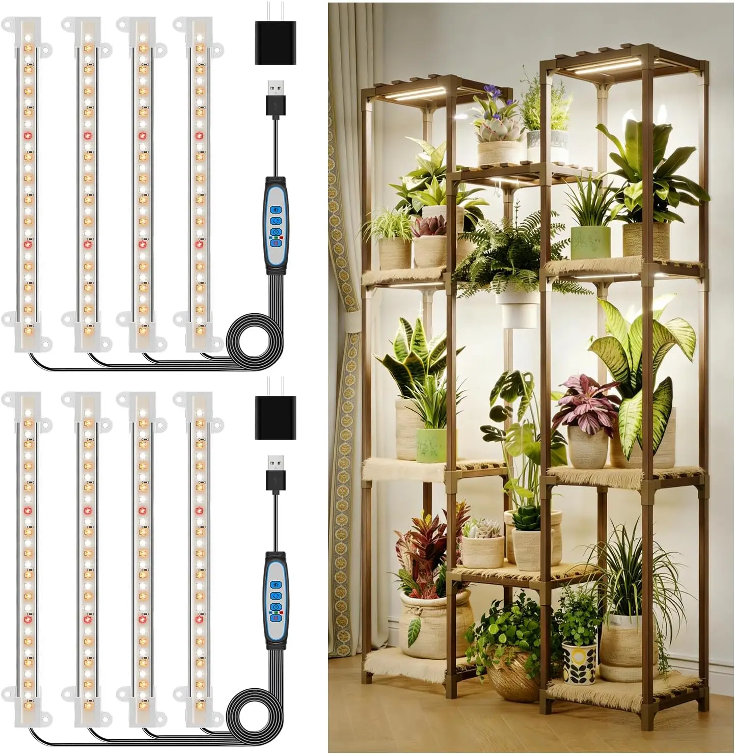 

Светодиодные ленты для выращивания растений 8 дюймов, полный спектр, для комнатных растений, с таймером на 6/12/16 часов, 5 штук