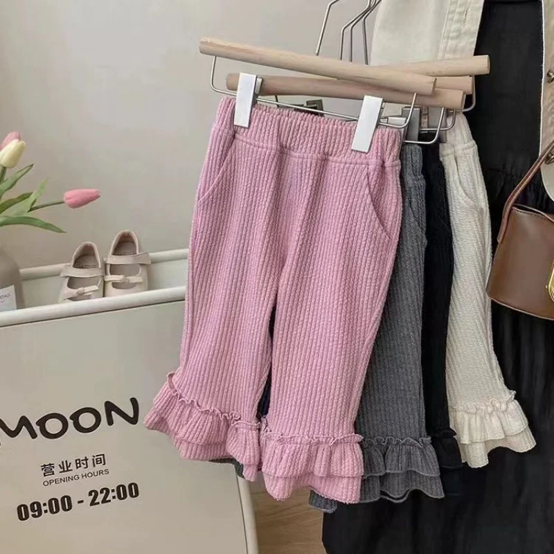 

LYY-Girls' Lace Bell-Bottom Pants Autumn New Children's Casual Pants Children Spring and Autumn Loose Long Pants