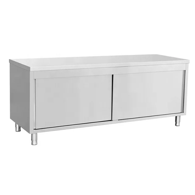 Sliding door workbench storage cabinet splash proof or not splash proof is also available kitchen stainless steel
