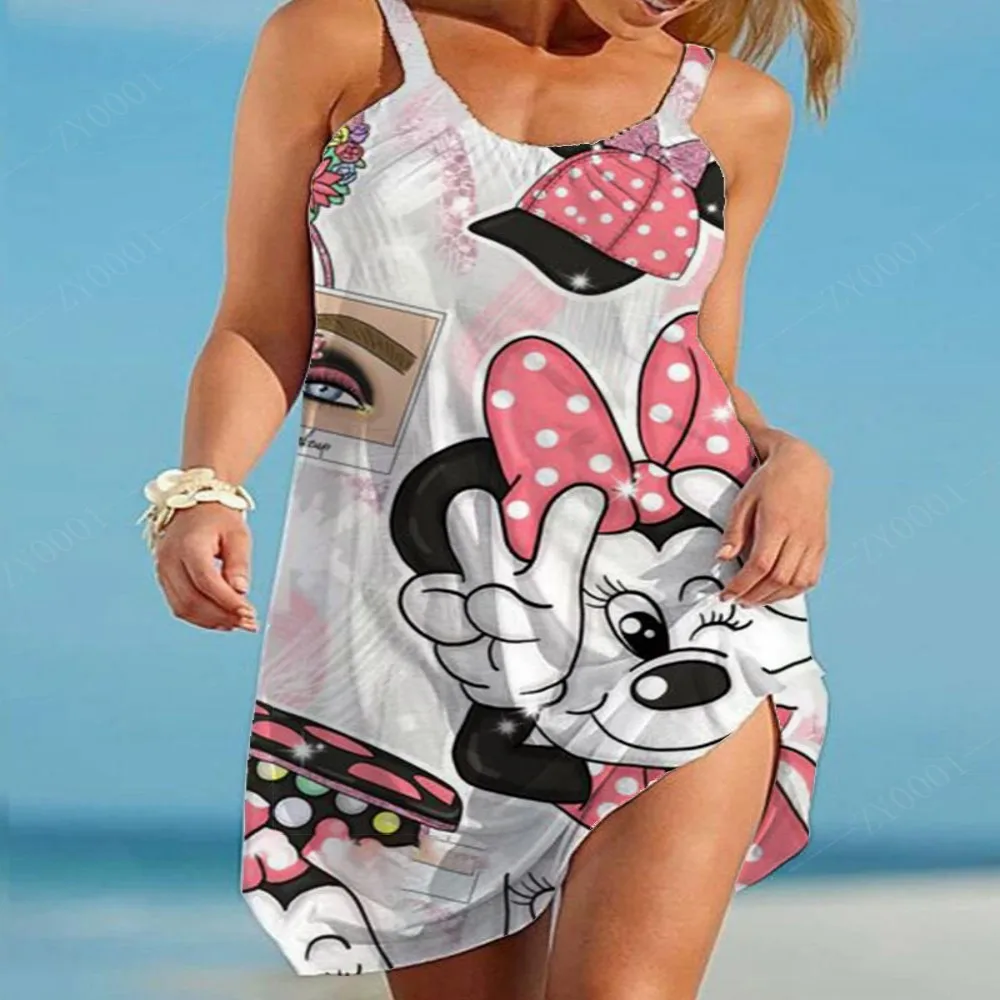 

Summer Sexy Female Suspender Dress Fashionable Comfortable Women's Knee-length Dress With Disney Character Pattern Printed
