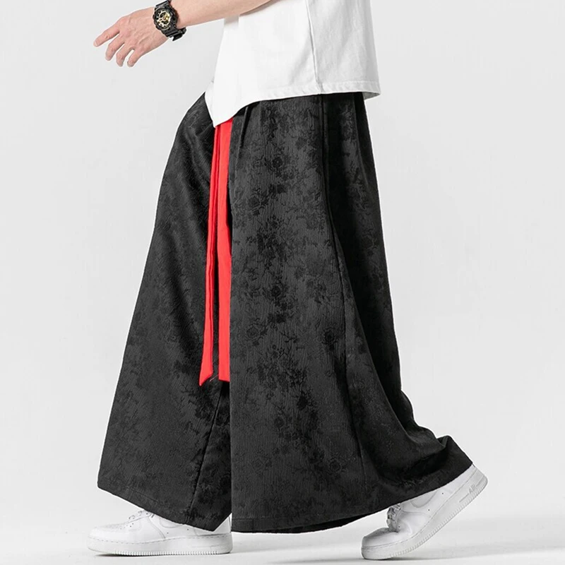 

Мужские повседневные широкие брюки в японском стиле, новинка 2026 года, весенние, с винтажным принтом, в стиле Харадзюку, свободные, удобные, мужские брюки-кимоно N061