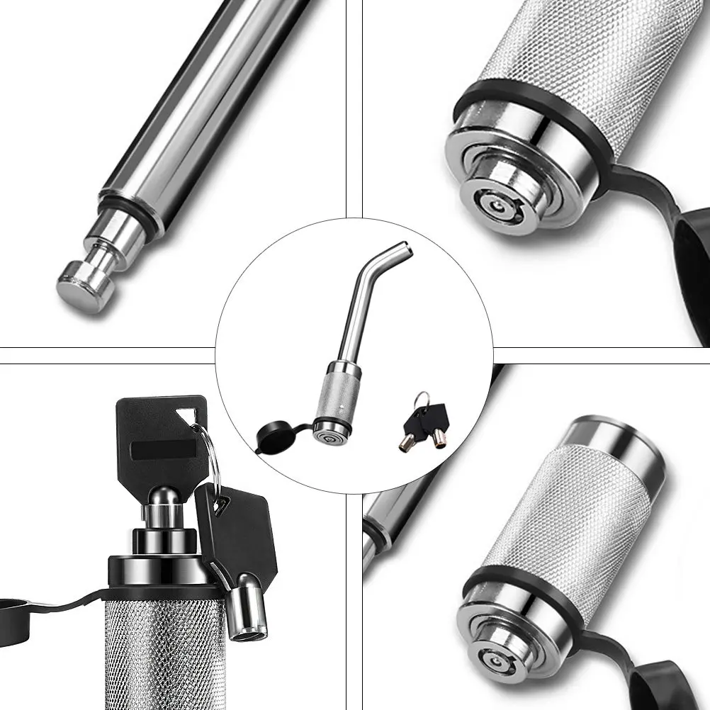 Trailer Hitch Receiver Lock Heavy Duty All Steel Anti-Theft Elbow Style Pin Lock Waterproof Keyhole Rain Resistant Easy Install
