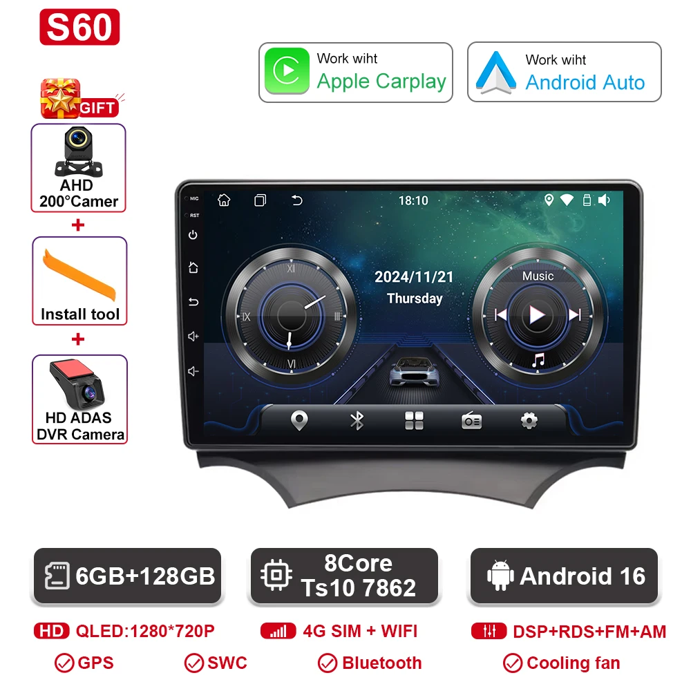 Android autoradio voor Ford Ka K2 2008 2009 2010 2011 - 2014 Carplay Android Auto radio multimediaspeler GPS navigatie DSP SWC