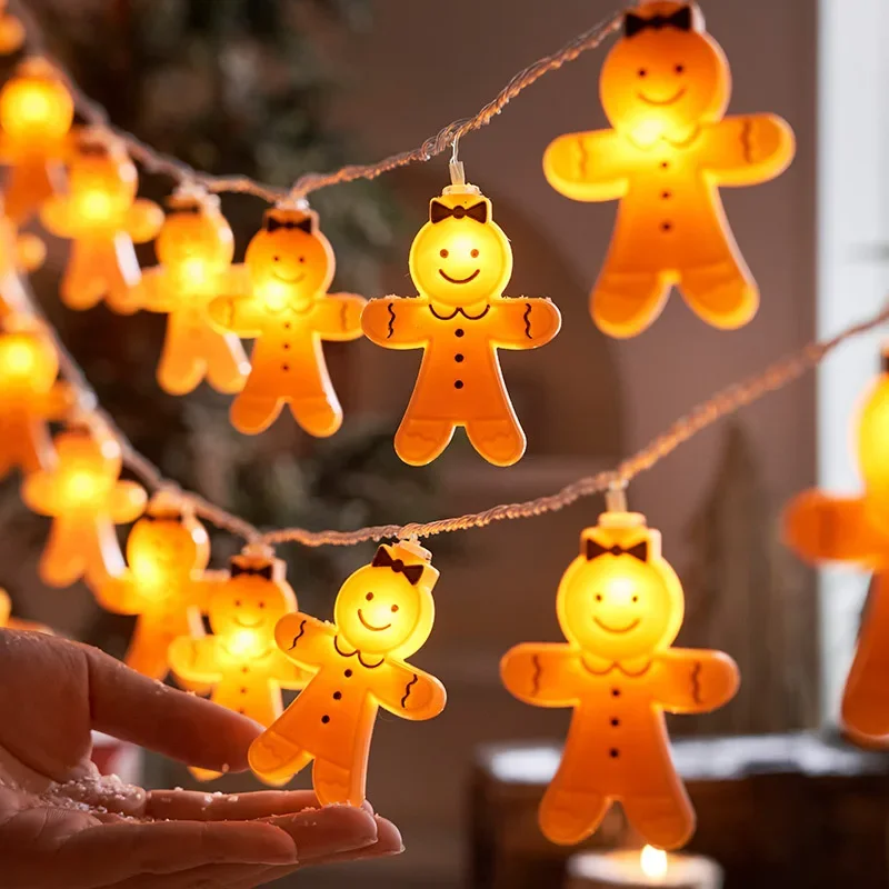 Gingerbread Man String Lights Christmas Decorations for Home 2024 Xmas Ornament Navidad Noel Gifts Happy New Year 2025 Gifts