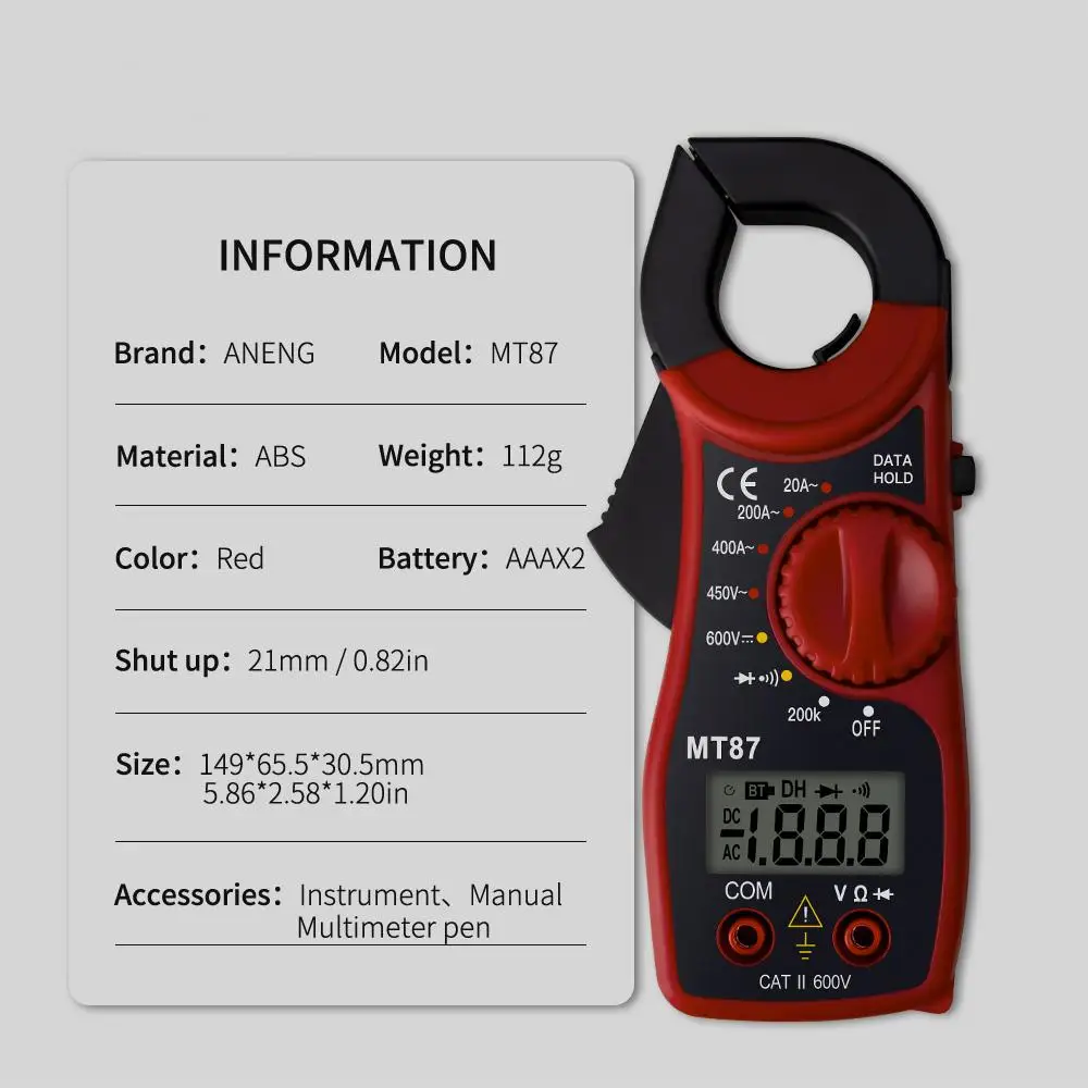 2023 Professional Portable Mt87 Digital Clamp Meter Multimeter Dc Ac Voltage Current Tongs Resistance Amp Ohm Tester Electronic