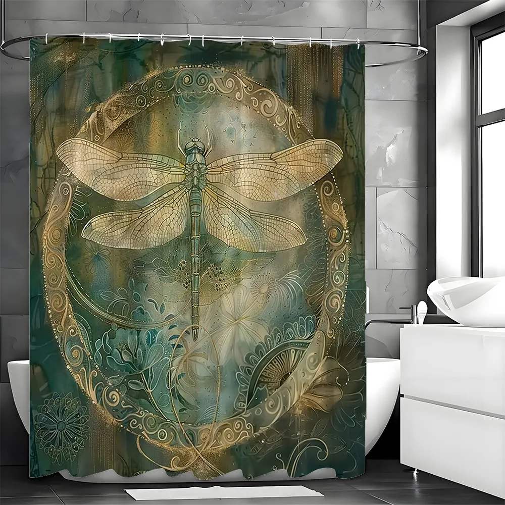 

Занавеска для душа в стиле ретро со стрекозой, моющаяся, грязеотталкивающая насадка для душа, водонепроницаемая полиэстеровая занавеска для ванны для домашнего декора