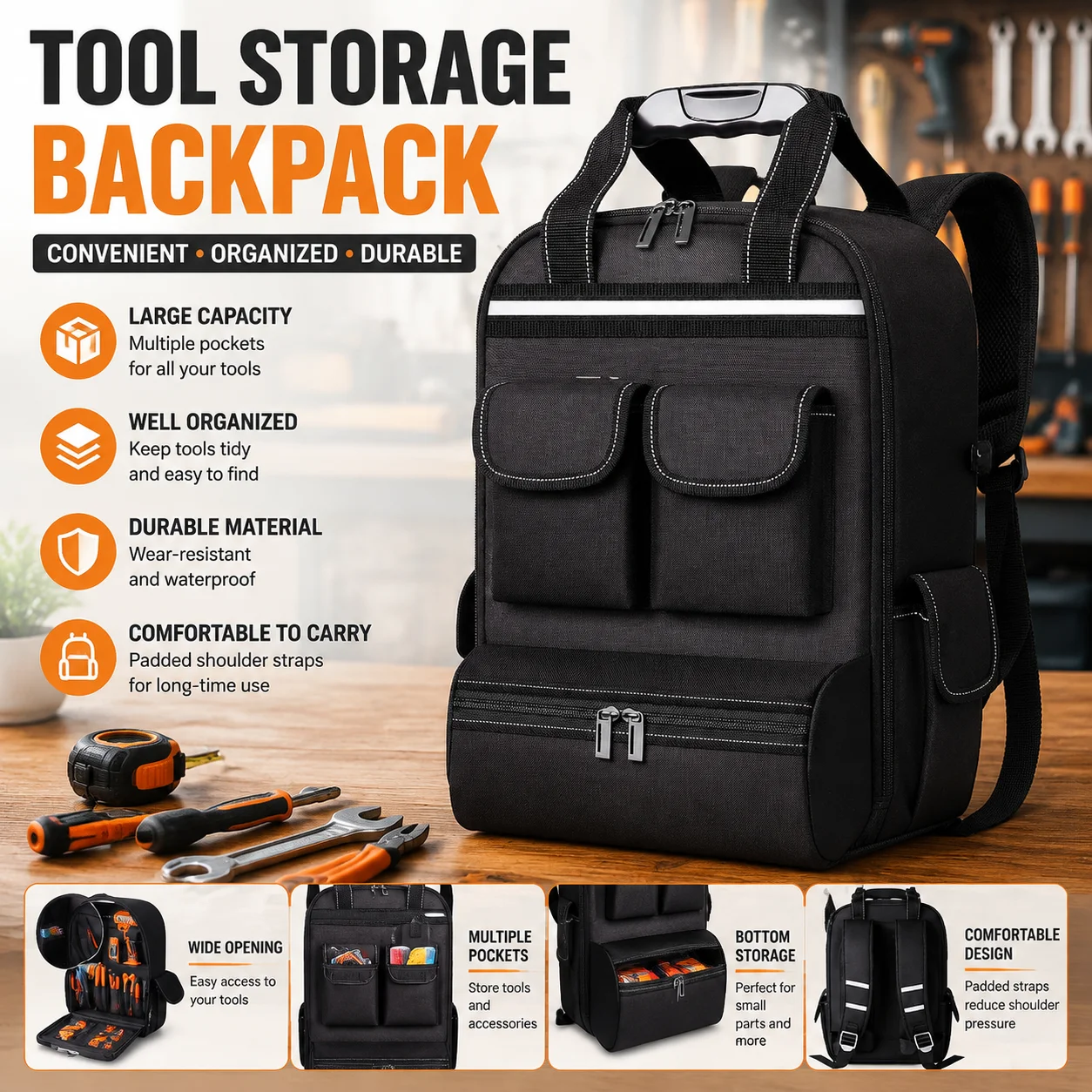 Multifunctional Canvas Tool Backpack Portable Electrician Carpenter Repair Storage Bag Durable Shoulder Tool Pouch