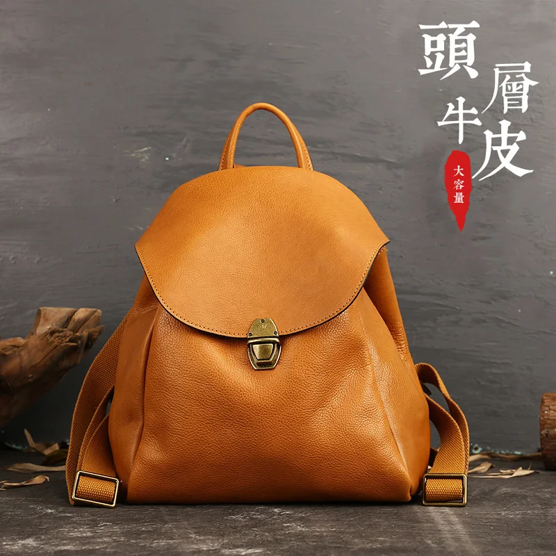 Fashion women\'s bag new leather women\'s double shoulder bag head leather student bag leisure travel backpack women\'s bag