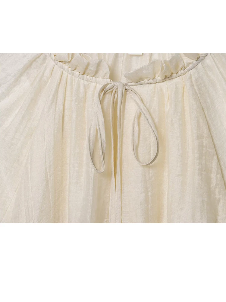 HH, moda de otoño para mujer, camisa semitranslúcida lisa y dulce con mangas abullonadas, camisa holgada de tela Tencel con temperamento femenino