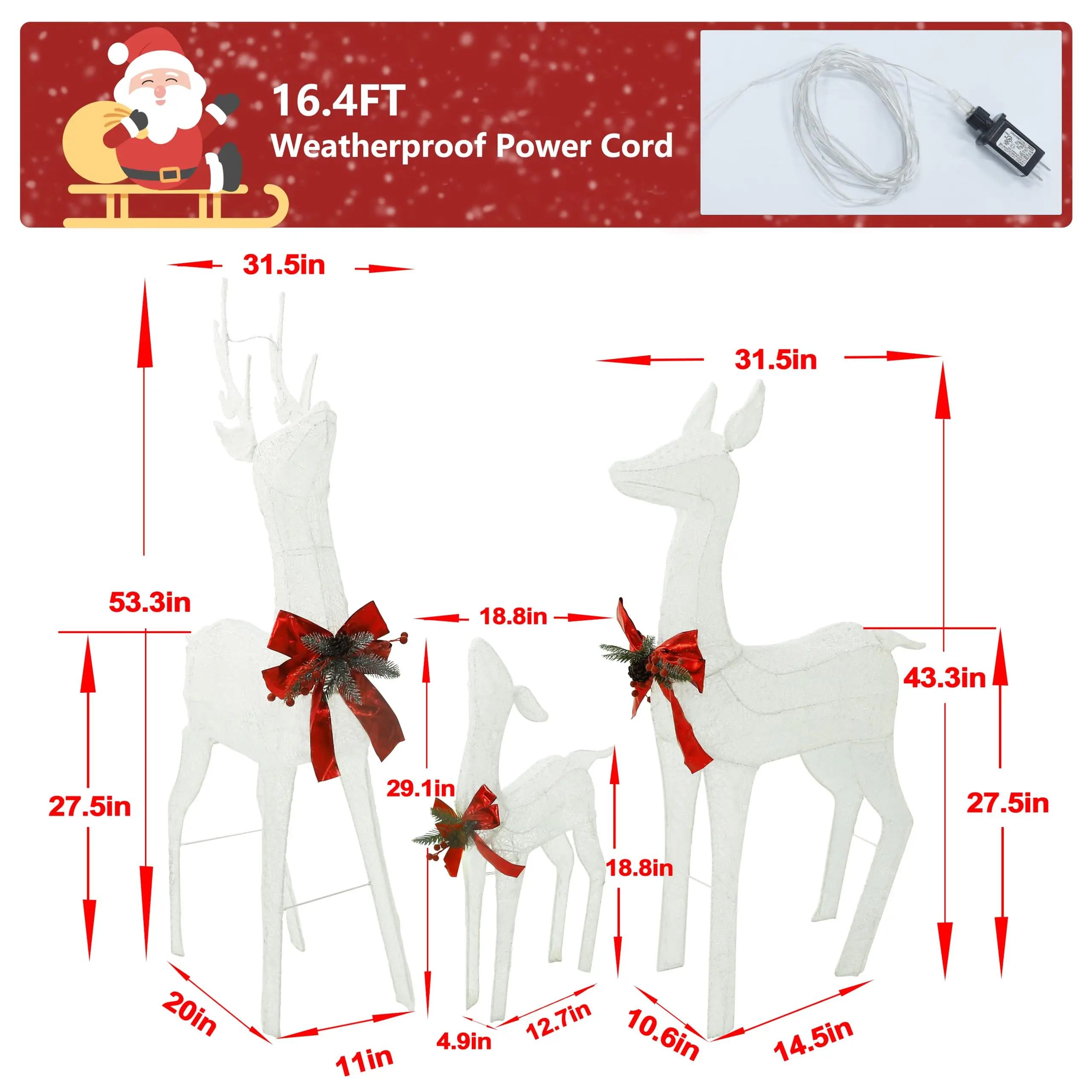 4.5FT Lighted Reindeer Outdoor Reindeer Christmas Decorations Yard with Cool Lights, 3-Piece Outdoor Christmas