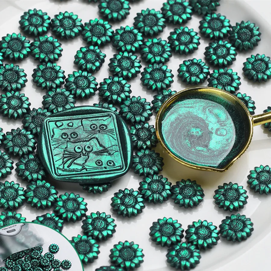 100pcs Sunflower Sealing Wax Aurora Color Wax Beads DIY Envelope Letter Wedding Invitation Scrapbooking Flashing Sealing Stamp