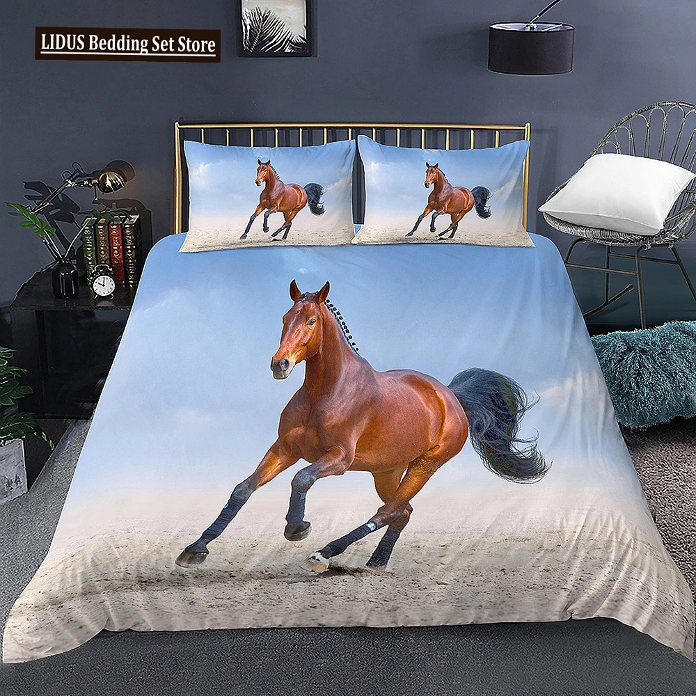 

Horse Duvet Cover Set 3D Print Wild Animals Pattern Comforter Cover Queen King Size For Kids Teens Adults Polyester Bedding Set