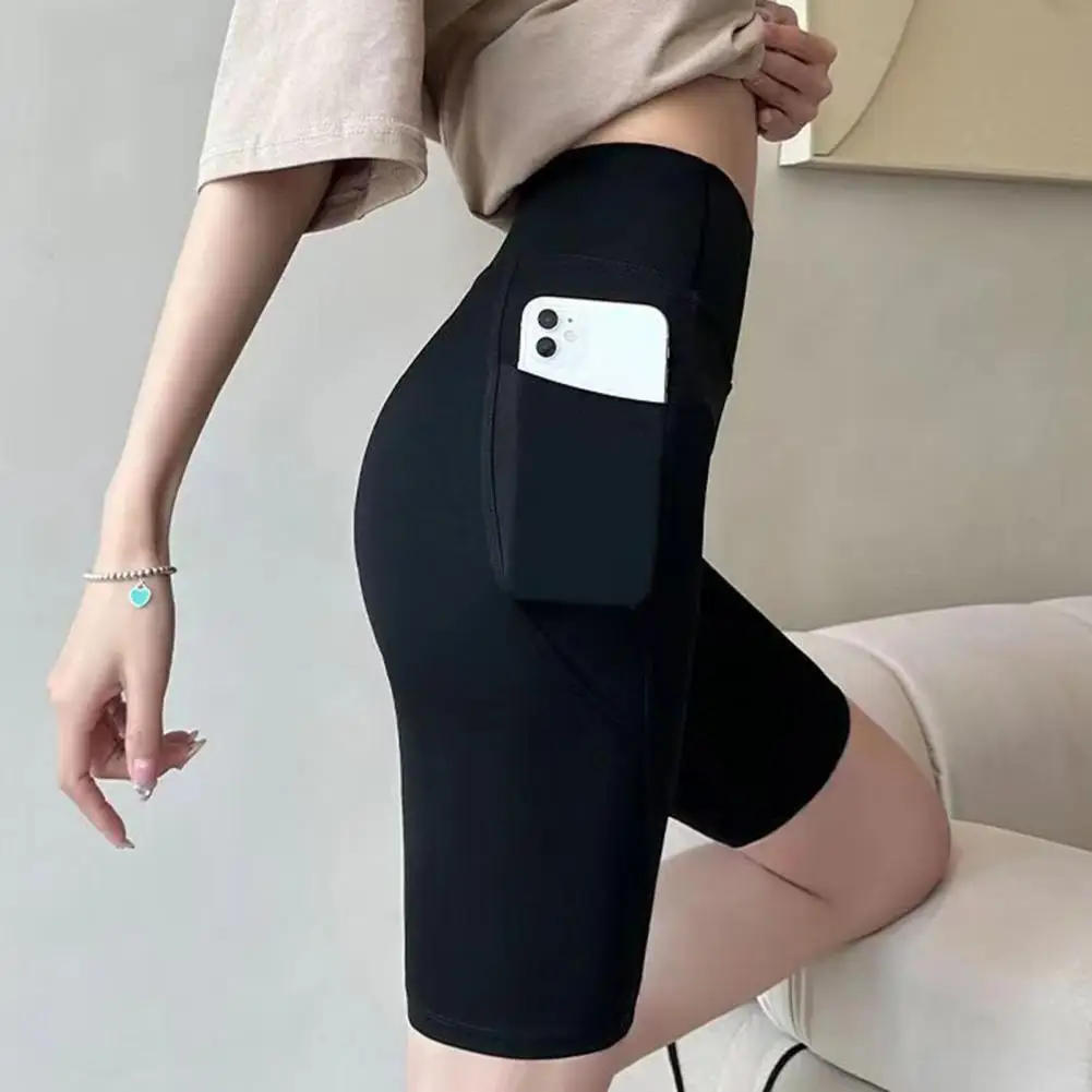 Sports Leggings Great Elasticity Cycling Pants Soft Phone Pockets Workout Shorts Sweat Absorption Jogging Gym Yoga Pants