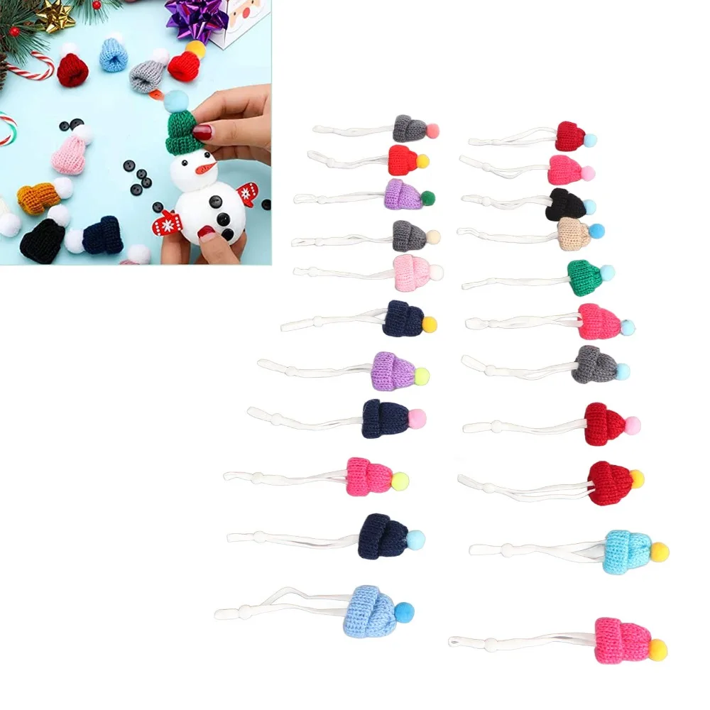22pcs Adjustable Elastic Strap Mini Knitting Hats Polyester Pompon Decoration Mini Wool Hats Knitting Accessories