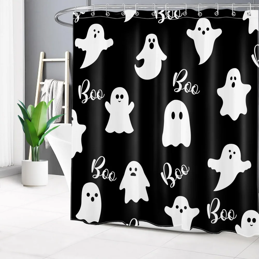 Halloween Shower Curtain Autumn Pumpkin Farm Cars Maple Leaf Bat Castle Witch Ghost Skeleton Bathroom Decorative Shower Curtain