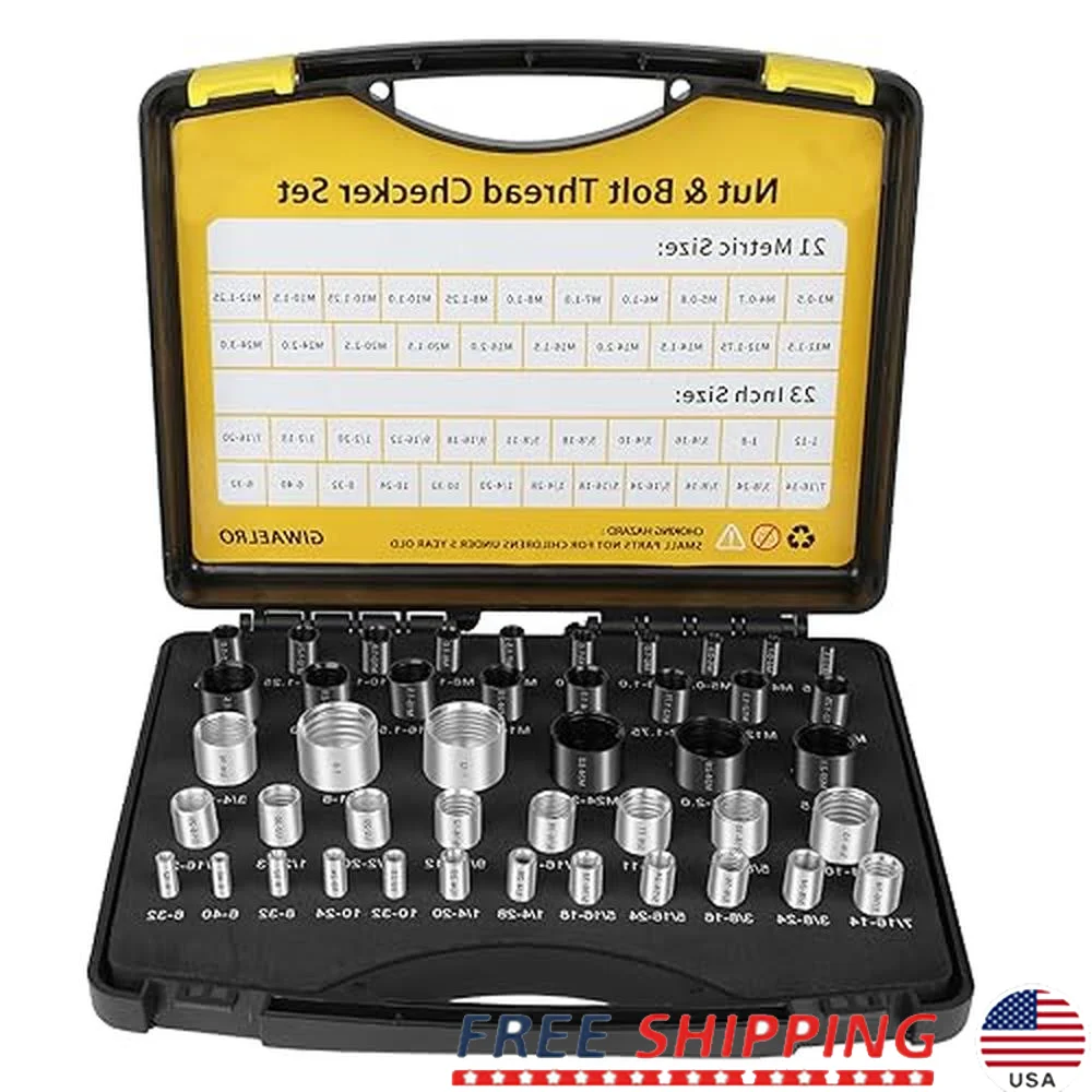 Nut and Bolt Thread Gauge Set 44 PCS Metric & SAE Measurement Fast Size Check Storage Case Included High Speed Steel Material