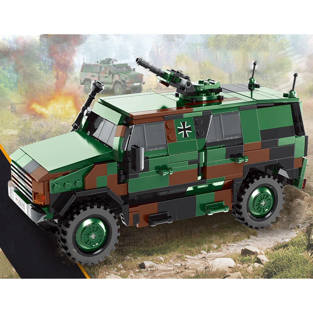 659PCS World War WW2 Military Australian Dog Light Transporter Soldiers Armored Vehicle Model Building Blocks High-Tech Toys