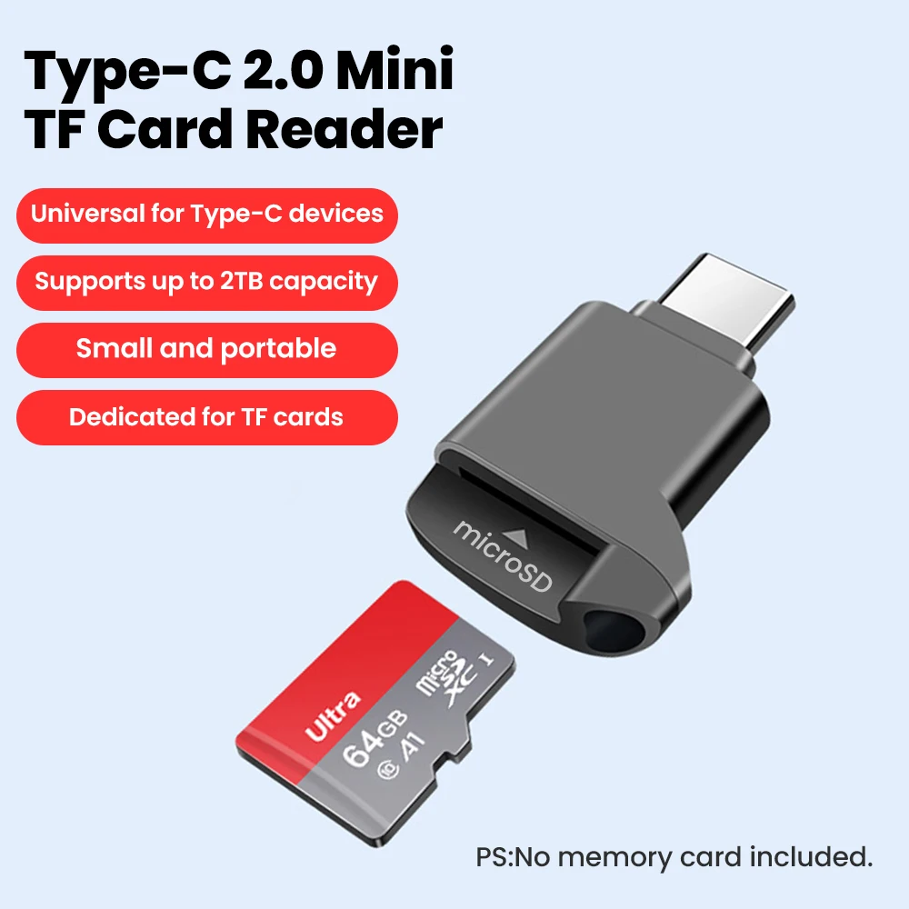 Leitor de Cartão Mini Tipo C, Leitor de Cartão de Memória Tipo C para TF, Leitor de Cartão USB2.0 de Alta Velocidade para PC, Laptop, iPhone 17, 16, Samsung