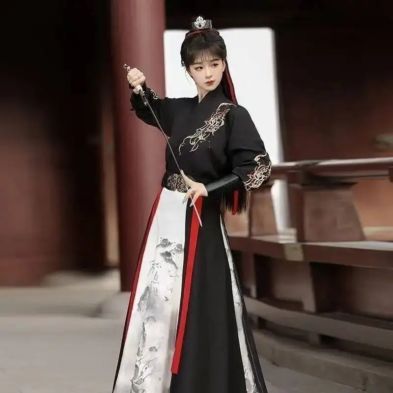 Ancient Sewed Embroidery Hanfu Traditional Chinese Weijin Period Costume Men Women Swordsman Cosplay Clothing Stage Show Suit view 2