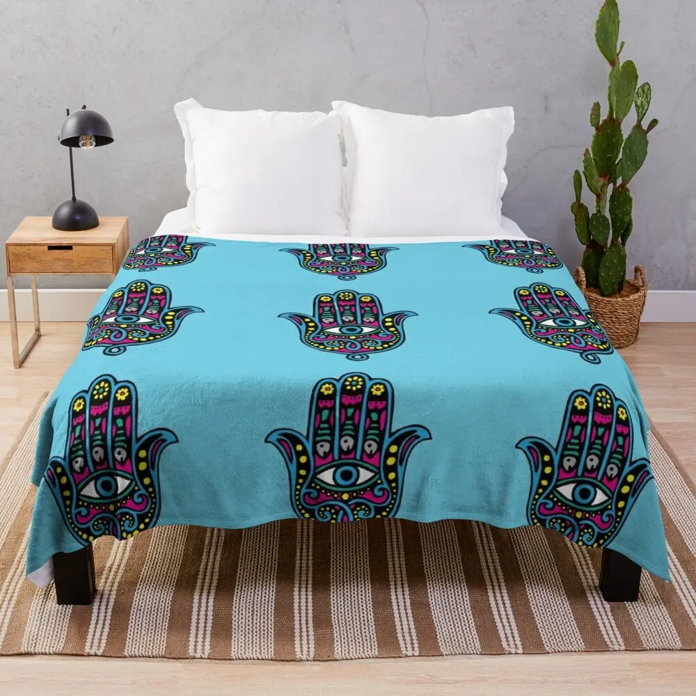 

Hand of Hamsa Colorful Throw Blanket valentine gift ideas Flannel for babies Blankets