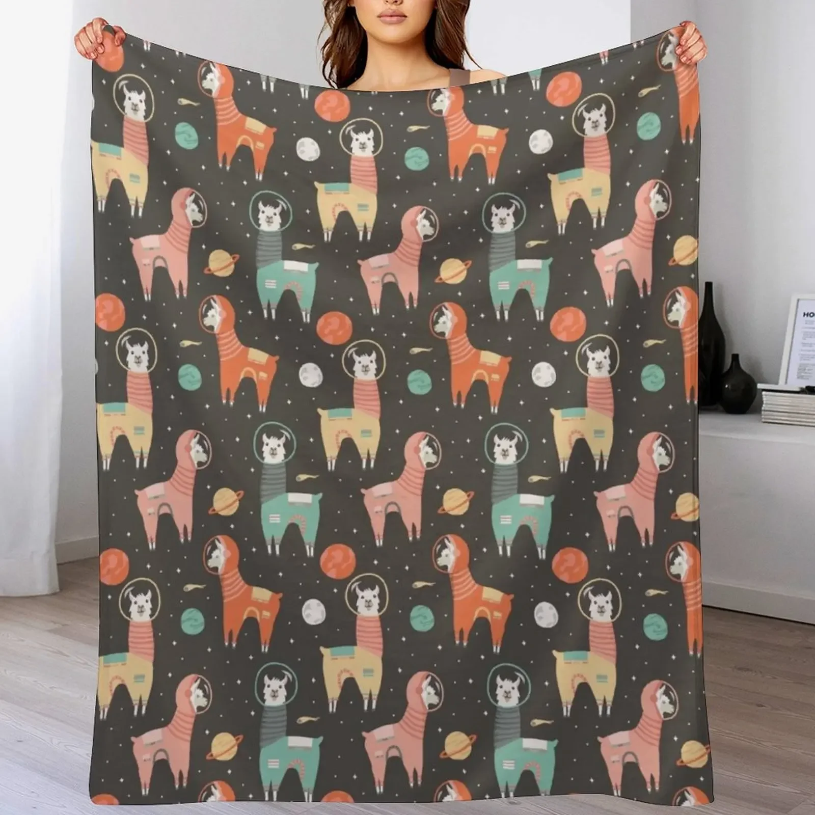 Astronaut Llamas in Space Throw Blanket Warm Comfortable Blanket Gift for Parents Friends