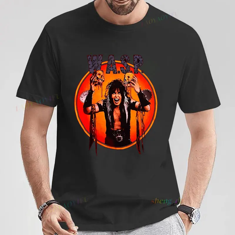 Camiseta Hombre Heavy Metal Band Wasp manga corta cuello redondo estilo Retro camisetas gráficas ropa gótica Y2k Camiseta Top camisetas