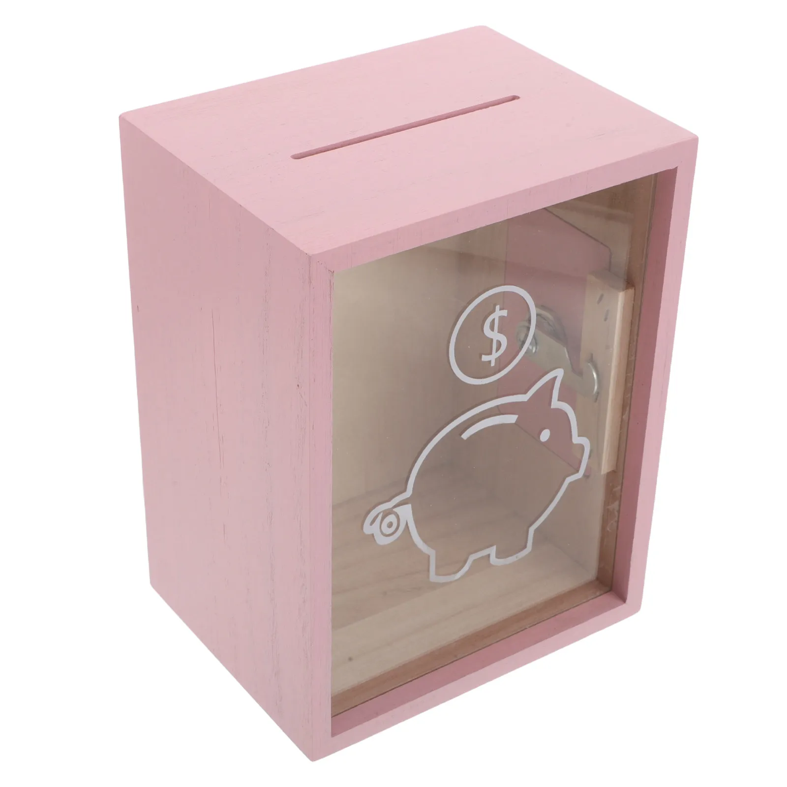 Clear Wooden Piggy Bank for Kids Lockable Money Saving Box Transparent Coin Cash Holder Visual Savings Jar for Boys Girls