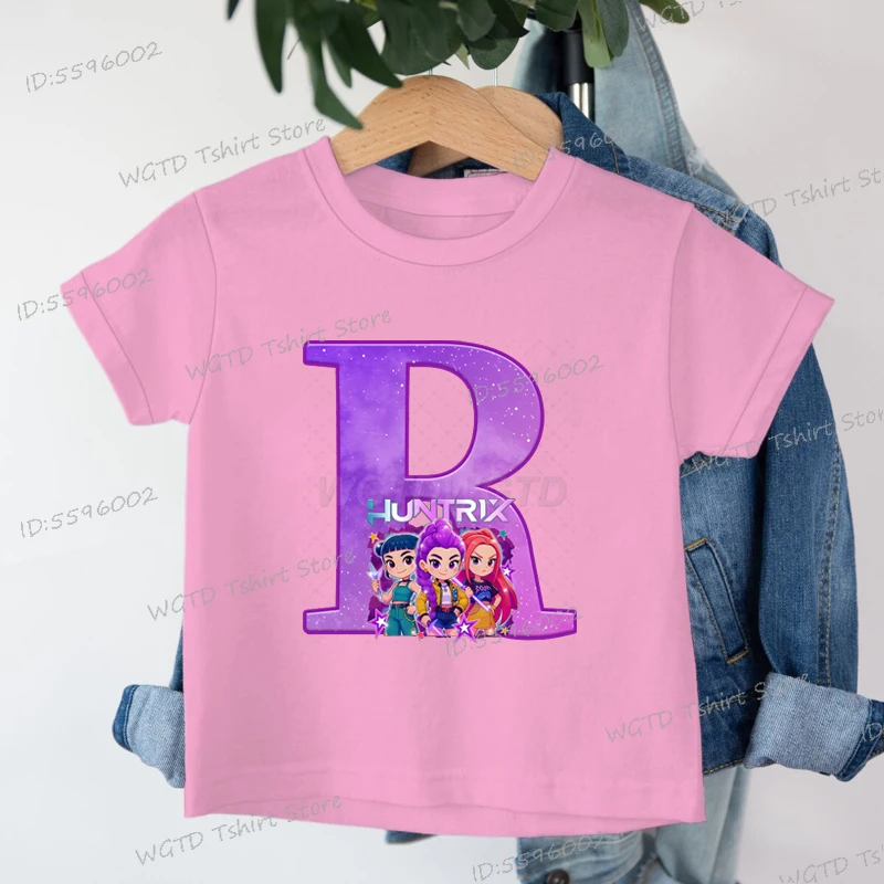 

Girl Outfits Gifts Hot Movie Print Letters T-shirt Top Fuuny Gift for Fans Cotton Short Sleeve Tee A-Z 26 Alphabet Clothes