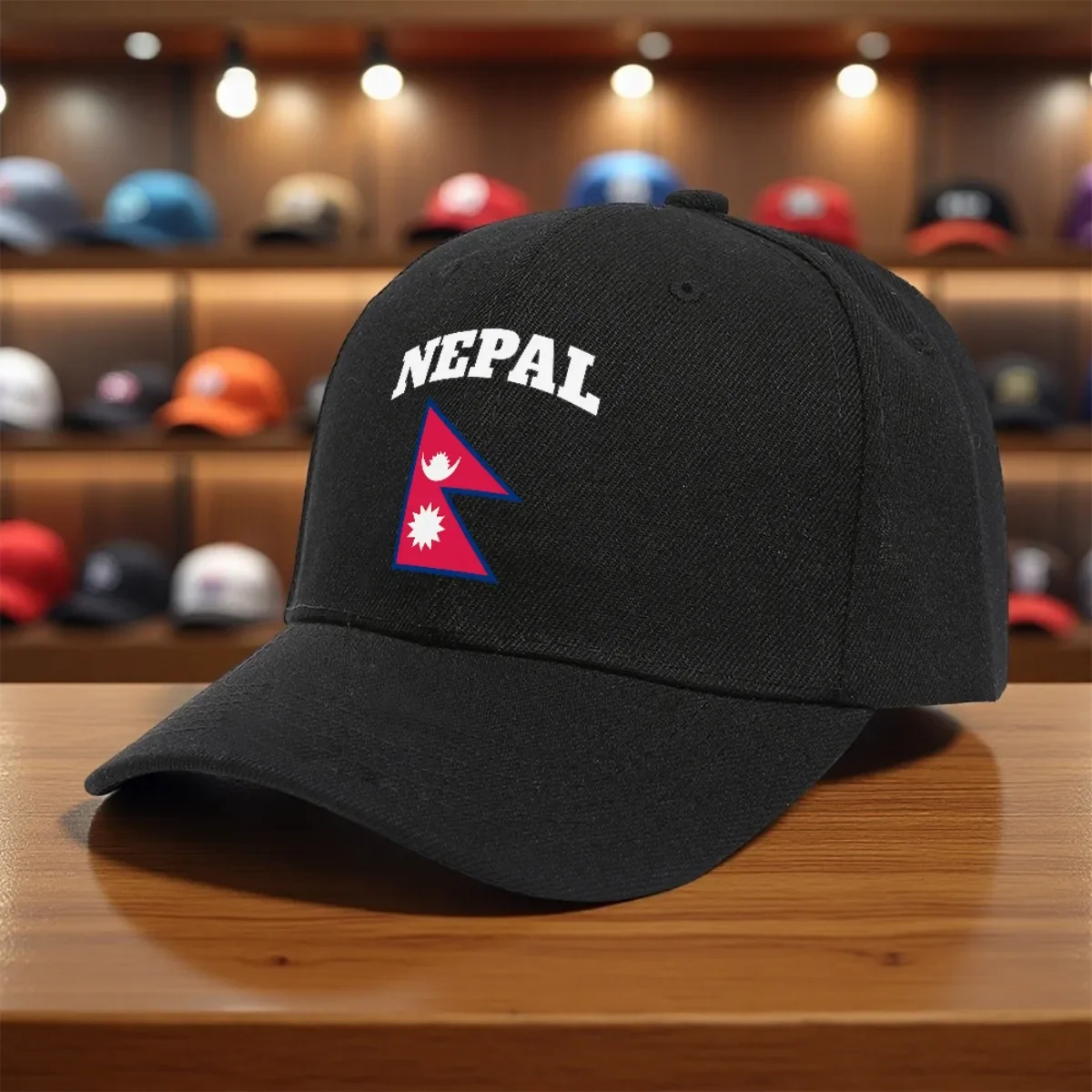 Nepal Flag NEPAL Text Blue Flag Design Baseball Cap Trucker Hat Golf Cap Vintage Print Polyester Casual Fashion Available