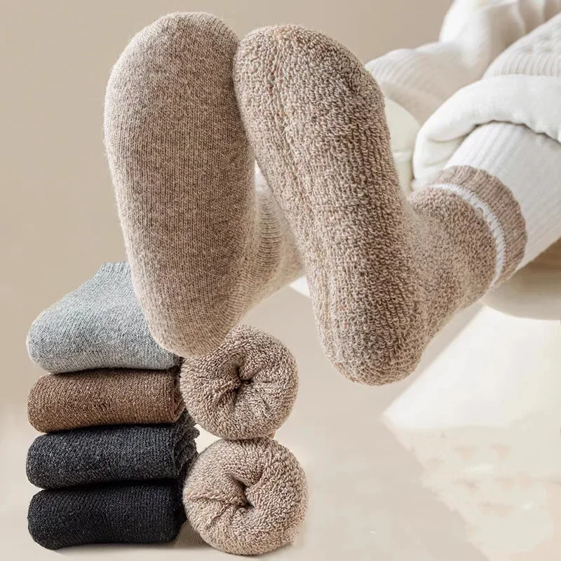 1 пара теплых шерстяных простых носков для детей, однотонные утолщенные кашемировые детские носки, осенне-зимние мягкие школьные носки